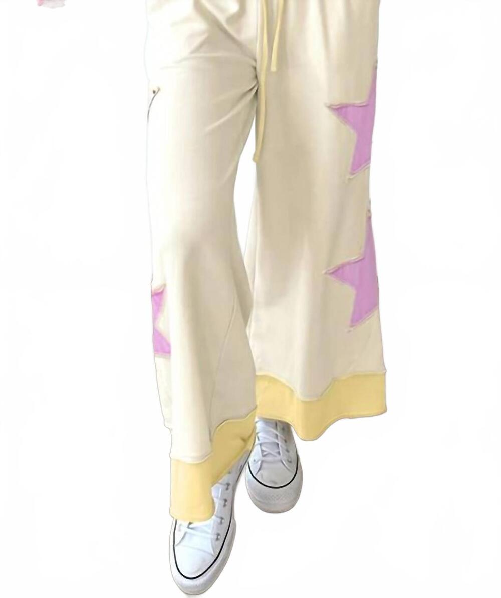 NEW 1 THE WOMAN color block patchwork star pant in white